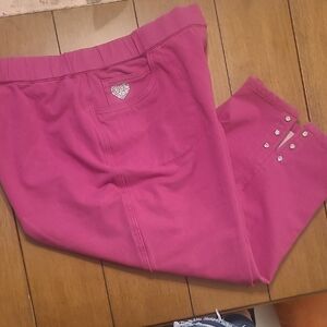 Bright Pink Women's Capris with Rhinestone Heart Detail
